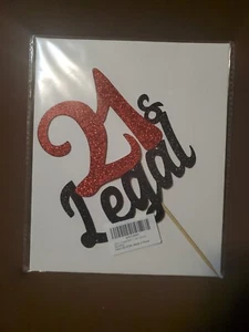 New Black & Red Glitter 21 & Legal Cake Topper 21st Birthday Decoration 9.5x5.5" - Picture 1 of 2