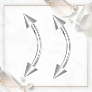 2PCS Surgical Steel 16G 14G Curved Barbell Eyebrow Rings Spike Eyebrow Piercing - Picture 1 of 8