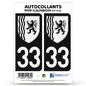 2 Autocollants d'immatriculation 33 Nouvelle-Aquitaine - LT bi-ton Carbone-Style - Picture 1 of 9