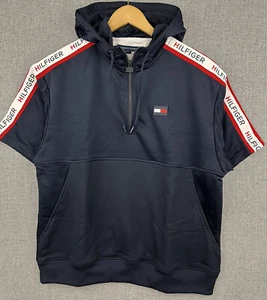 Tommy Hilfiger Men's Hooded Short Sleeve Performance Sweatshirt Hoodie Navy Sz S - Picture 1 of 8
