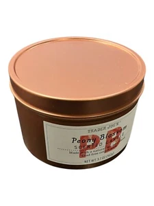 Trader Joe's Natural Soy Blend “ Peony Blossom” Scented Candle Tin 5.7oz - Picture 1 of 5