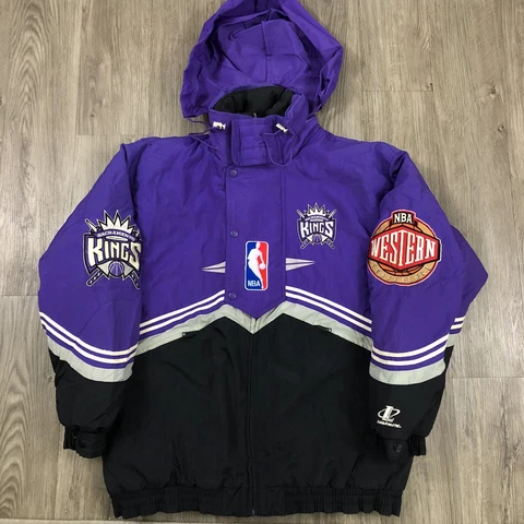 Vintage 90s Sacramento Kings Zip Jacket Logo Athletic Size Large Hidden Hood NBA Cover