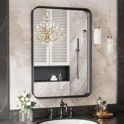 Wall Mounted Makeup Mirror Black Framed Mirror for Bathroom Home Hotel Decoratio - Image 1 of 4