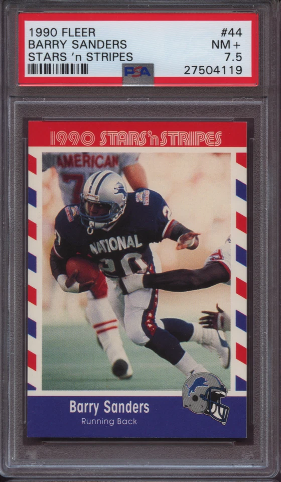 1990 Fleer 44 Barry Sanders Stars 'N Stripes PSA 7.5 Near Mint+ - Image 1 of 1