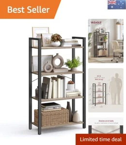 Space-Saving 4-Tier Bookcase in Heather Greige and Ink Black Steel Frame - Picture 1 of 8