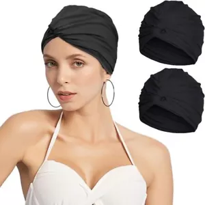 Pleated Summer Swim Turban Cap Knotted Hot Spring Bathing Hat Long Short Hair - Picture 1 of 23