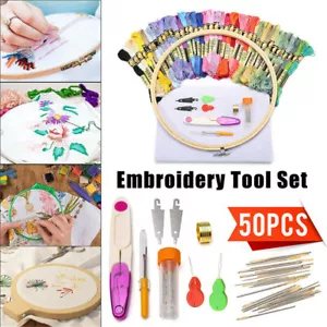 40 Color Embroidery Thread Kit Cross Stitch Craft Sewing Tools Hoop Skeins Floss - Picture 1 of 7