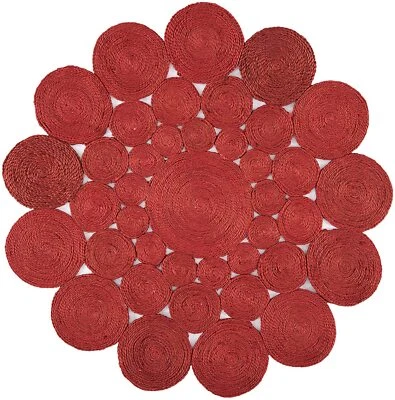 Round Jute Rug with Circle in Red Color Handmade Area Rug for Home Decor - Image 1 of 4