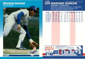 Mariano Duncan 1987 Fleer Baseball Card 439  Los Angeles Dodgers