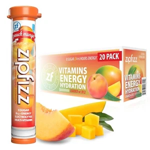 Zipfizz Daily Energy Drink Powder Peach Mango 20 Pack 3-in-1Sustained Energy - Picture 1 of 7