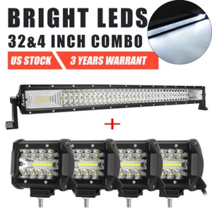 32"inch 520W Tri-Row LED Work Light Bar Spot Flood Offroad & 4x 4" Combo Pods - Picture 1 of 13