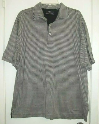 Callaway Men's Size XL Golf Sport Polo Shirt Black & Tan Small Stripe - Image 1 of 3