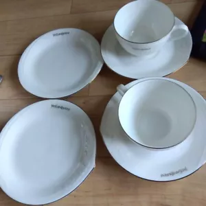 Yves Saint Laurent Tea Cup & Saucer White Silver grass Pattern plate Set of 2 - Picture 1 of 3