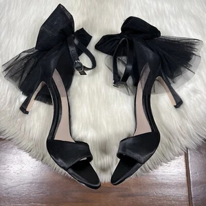 Antonio Melani Born On Fifth Size 8.5 M Black Satin Elle Tulle Bow Back Heels - Picture 1 of 13