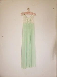 Vtg 70s OLGA SECRET HUG Nylon Lace Nightgown Sz P Maxi Dress Mint Green White - Picture 1 of 7