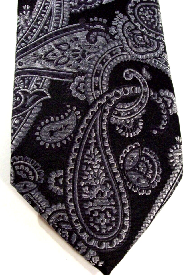 Мужской галстук Tallia 100% шелк, черный серый пейсли - Изображение 1 из 4