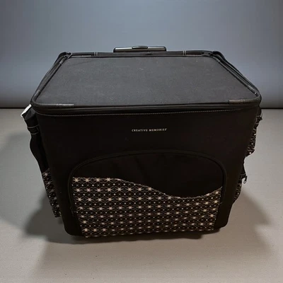 Creative Memories Daisy Rolling Travel Tote Black White w Divider & File Hanger - Image 1 of 4