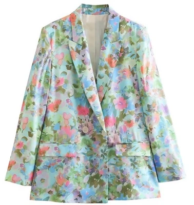Chaqueta Blazer Zara Mujer Nueva Pastel Estampado Floral Satinado Talla M Foto 1 de 4