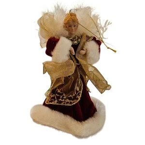 Christmas Angel Tree Topper 12" Tall Red White Porcelain Accents - Picture 1 of 6