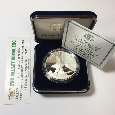 2003 NAT'L WILDLIFE REFUGE SYSTEM CENTENNIAL CANVASBACK DUCK SILVER PROOF MEDAL! Cover