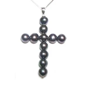 Genuine AAA Cultured Black Pearl Pendant 14K White Gold - Picture 1 of 1
