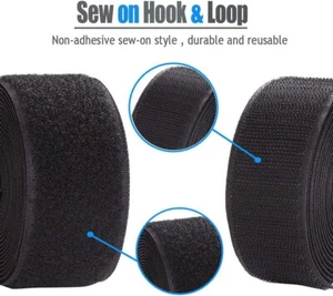 Velcro® Brand 2" Inch Wide Black Hook and Loop Set - SEW-ON TYPE - 4 FEET - Picture 1 of 9