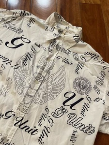 G Unit Heavyweight 50 Cent Print All Over Button Up Shirt Mens Size XL Vintage - Picture 1 of 8