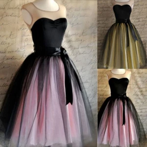 Short Wedding Dresses Gothic Black Scoop Neck Tulle Bridal Gown Knee Length - Picture 1 of 12
