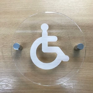 Round Etched/Engraved Disabled Toilet Sign - Clear Gloss Safety Acrylic - Imagen 1 de 2