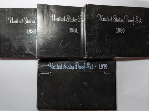 1979 to 1982 S United States Mint Proof Set Run - 4 Sets in Lot - OGP Cover