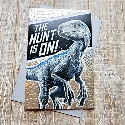 Tarjeta de cumpleaños American Greetings dinosaurio pop out plateado metálico caza Foto 1 de 4