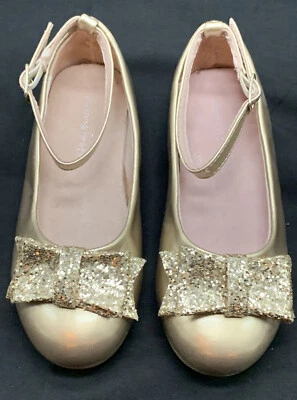 Chasing Fireflies Gold Patent Glitter Bow Ballet Flats Strap Toddler Shoe 10 - Image 1 of 4