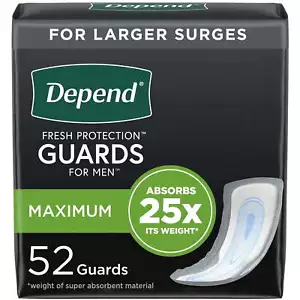 52Ct Depend Maximum Incontinence Guards for Men, Absorbent, Discreet - Picture 1 of 8