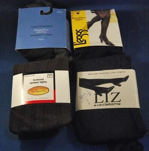 Lot 4 NOS Tights Talbots, Vera Wang, Leggs, Liz Claiborne Contrl Top Navy Black - Picture 1 of 6
