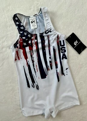 New GK ELITE Gymnastics Leotard SINGLET Olympic USA Boy FIERCE Flag SIZE: CL - Image 1 of 4
