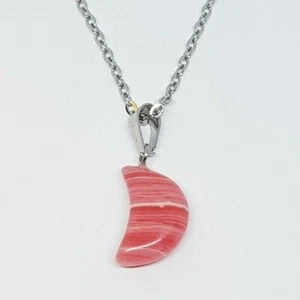 Pink Onyx Necklace Crescent Moon Pendant Crystal Gemstone Christmas Gift Chain - Picture 1 of 12