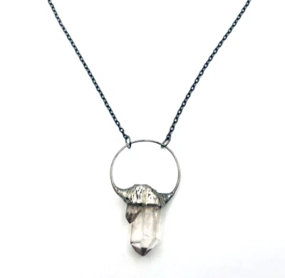 Chunky Raw Quartz Crystal Brutalist Goth Pendant Necklace 24 in - Image 1 of 4