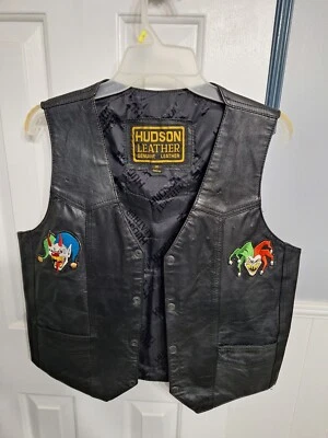 Chaleco de cuero Hudson para mujer negro sin mangas con bolsillos talla mediana + parches  Foto 1 de 4