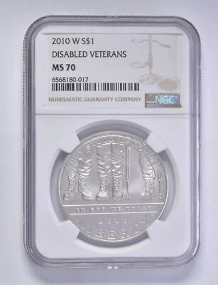 MS70 2010-W Disabled Veterans Commemorative Silver Dollar $1 NGC Brown Lbl - Image 1 of 4