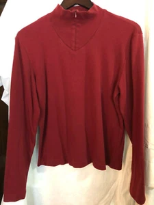 Mock Neck TOP L Langarm weinrot neu ohne Etikett 100% Baumwolle Reißverschluss Eddie Bauer - Bild 1 von 5