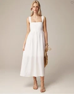 Vestido midi de lino blanco J Crew para mujer talla 12 cuello cuadrado ajustado bolsillos línea A cremallera - Imagen 1 de 4