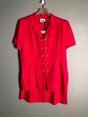 VTG 80s Leslie Fay Womens Hot Pink Two Piece Blazer Jacket Skirt Suit Set Sz 16 - Image 1 of 4