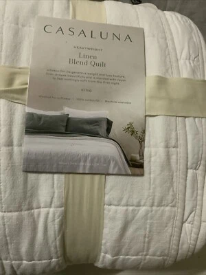🌗 CASALUNA King  Heavyweight Linen Blend Quilt White -RAYON & Cotton 🆕AS SHOWN - Image 1 of 4