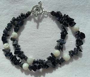 Blue goldstone / Mother-of-Pearl bracelet - 2 lengths - Picture 1 of 1