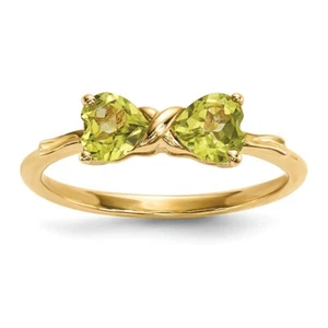 Real 14kt Yellow Gold Gold Polished Peridot Bow Ring S:7 - Picture 1 of 7