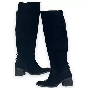 Steve Madden Purly Suede Thigh High Boots 6.5 Black Womens Punk Rock Academia - Picture 1 of 10