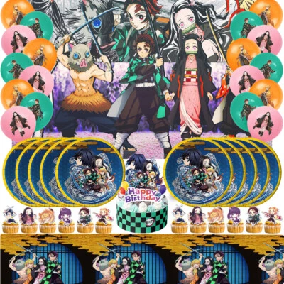 Demon Slayer Birthday Party Supplies Plates Balloon Cake Toppers Banner 5x3ft - Image 1 of 4