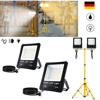 2er LED Fluter Flutlicht Baustrahler IP66 Scheinwerfer mit Stative 50W/100W/200W - Bild 1 von 4