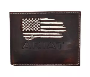 ¡Nuevo! BILLETERA PLEGABLE BANDERA AMERICANA de cuero marrón Ariat para hombre con ranuras para tarjetas de crédito - Imagen 1 de 2