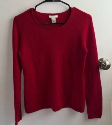 Camisa feminina vermelha pequena 100% 2 dobras de tweeds de cashmere manga longa - Imagem 1 de 4